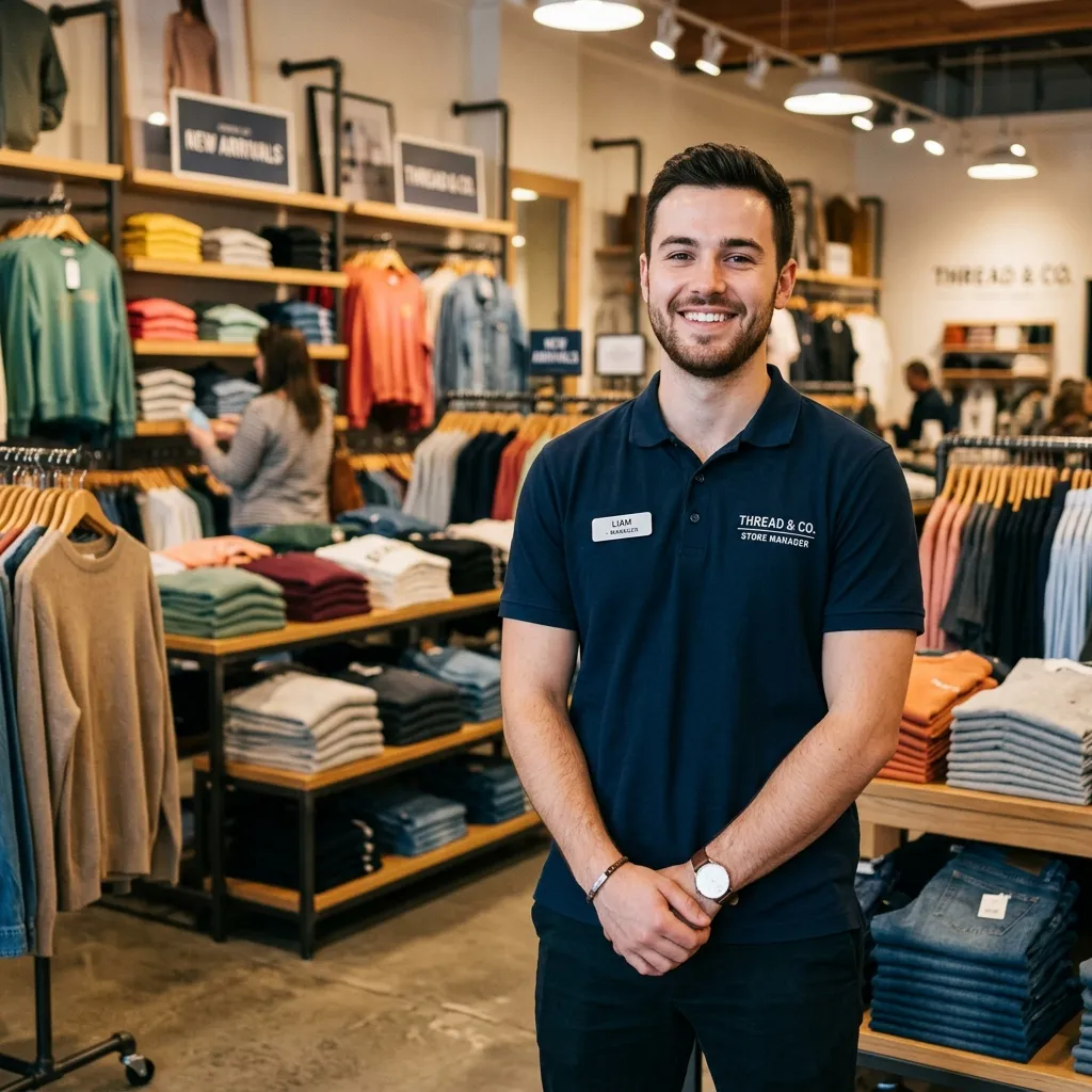 Retail store manager reviewing staff schedule on sales floor