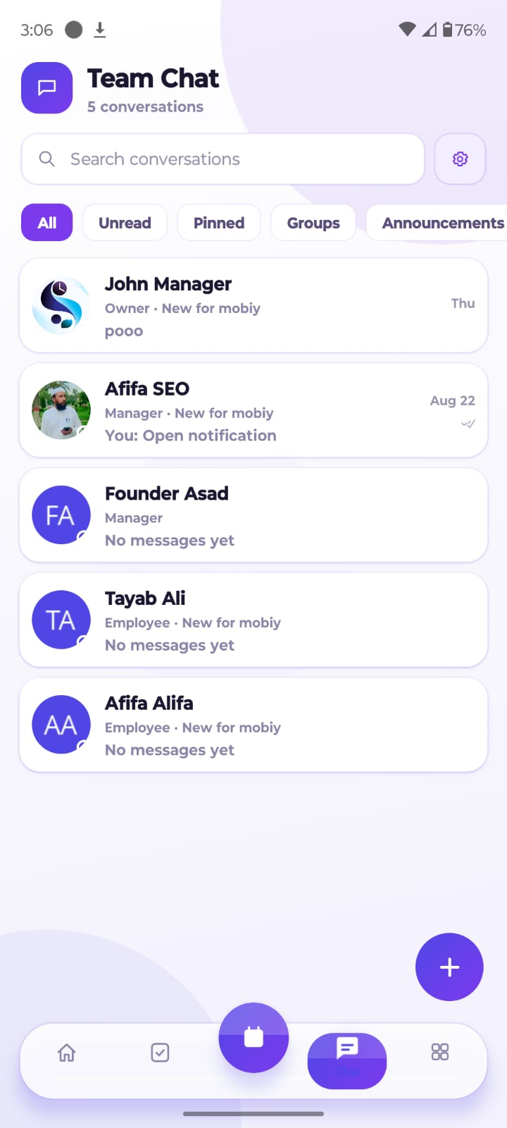 Staff Scheduling mobile app screen