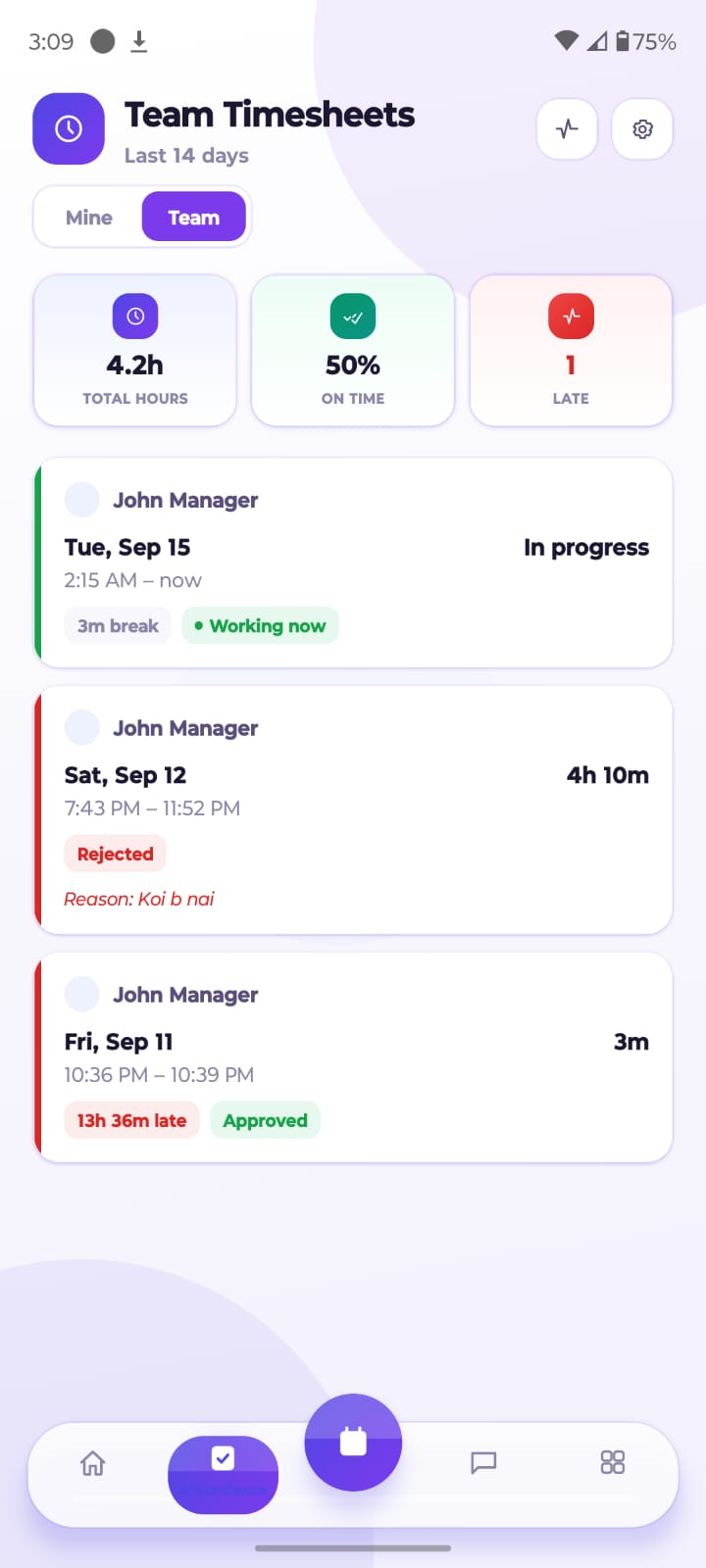 Staff Scheduling mobile app screen
