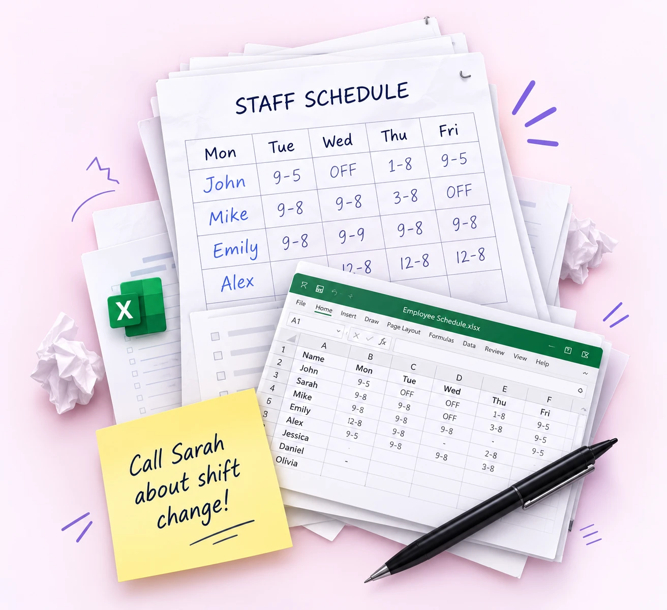 Messy paper schedules and confusing spreadsheets